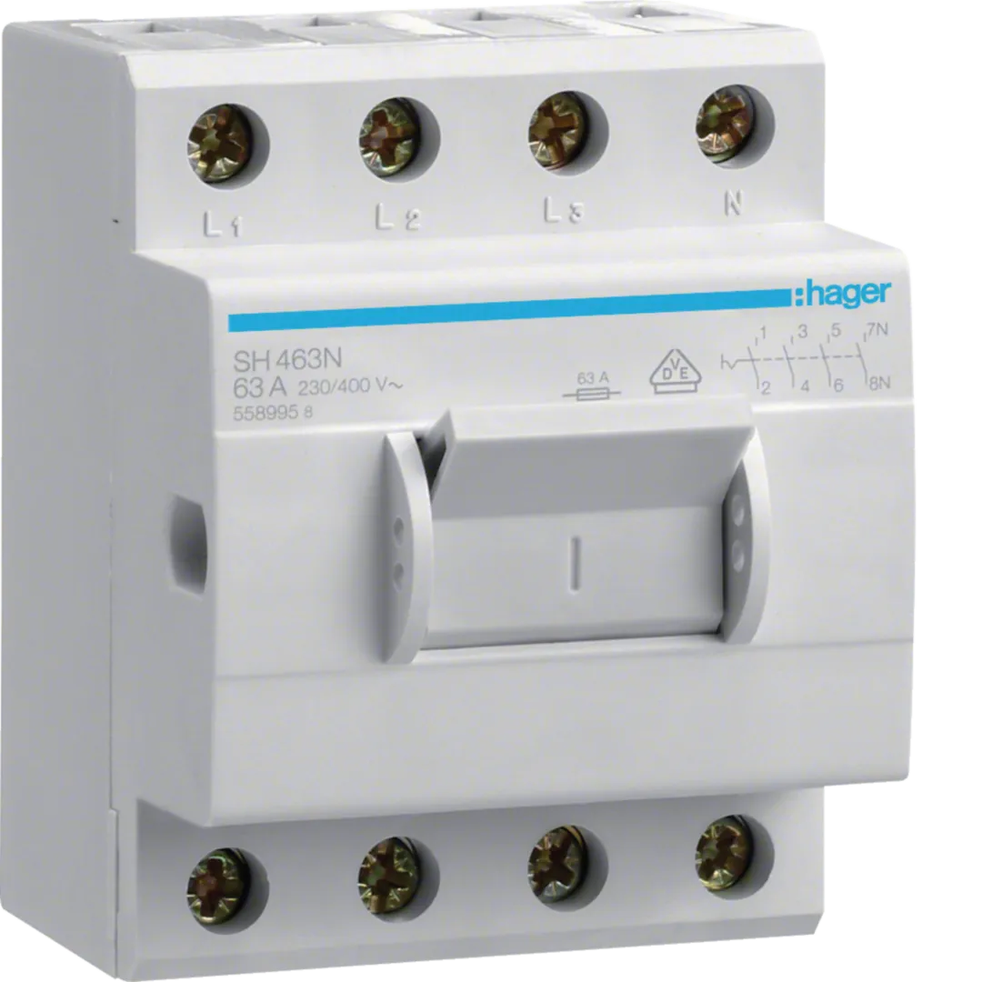 SH463N - Ausschalter in Kompaktbauweise, 63A, 4-polig, 4 Schließer, 400V AC, 3,5PLE