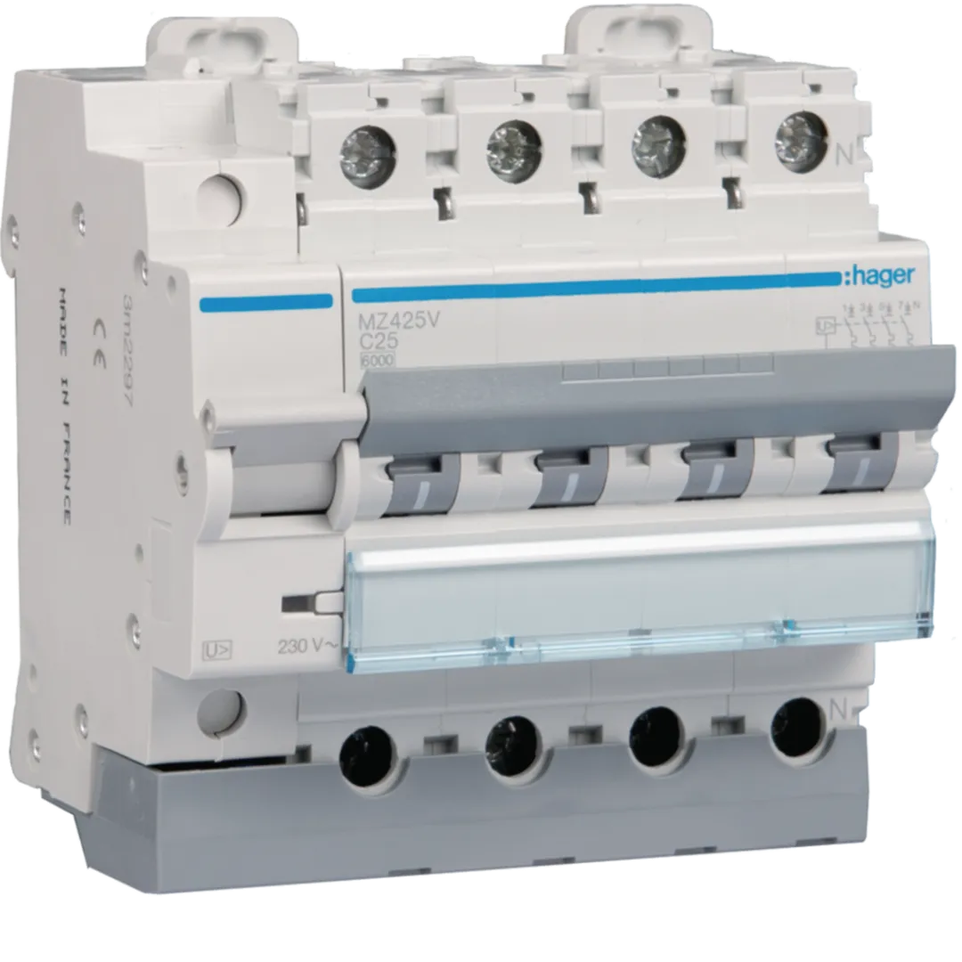 MZ425V - Interruptor automático general + limitador sobretensión permanente, 4P, 25A