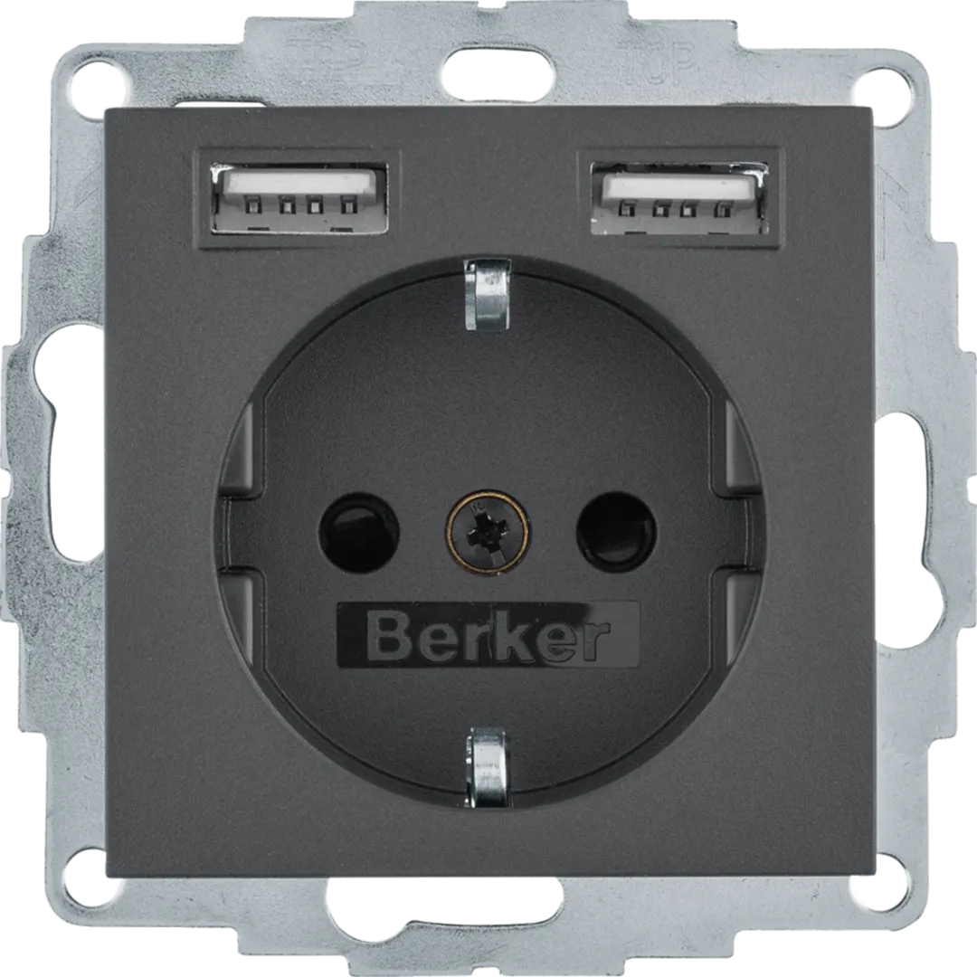 48031606 - Berker SCHUKO UP Steckdose 1-fach mit USB A-A, Serie B.3/B.7, anthrazit matt