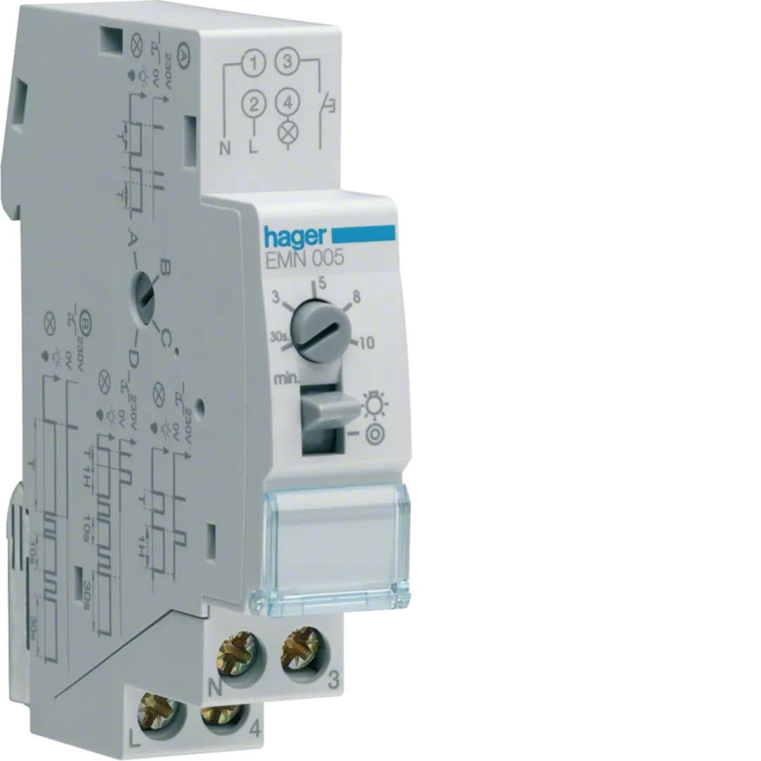 EMN005 - Minutero de escalera doble temporización con preaviso de extinción, 16A, 230V