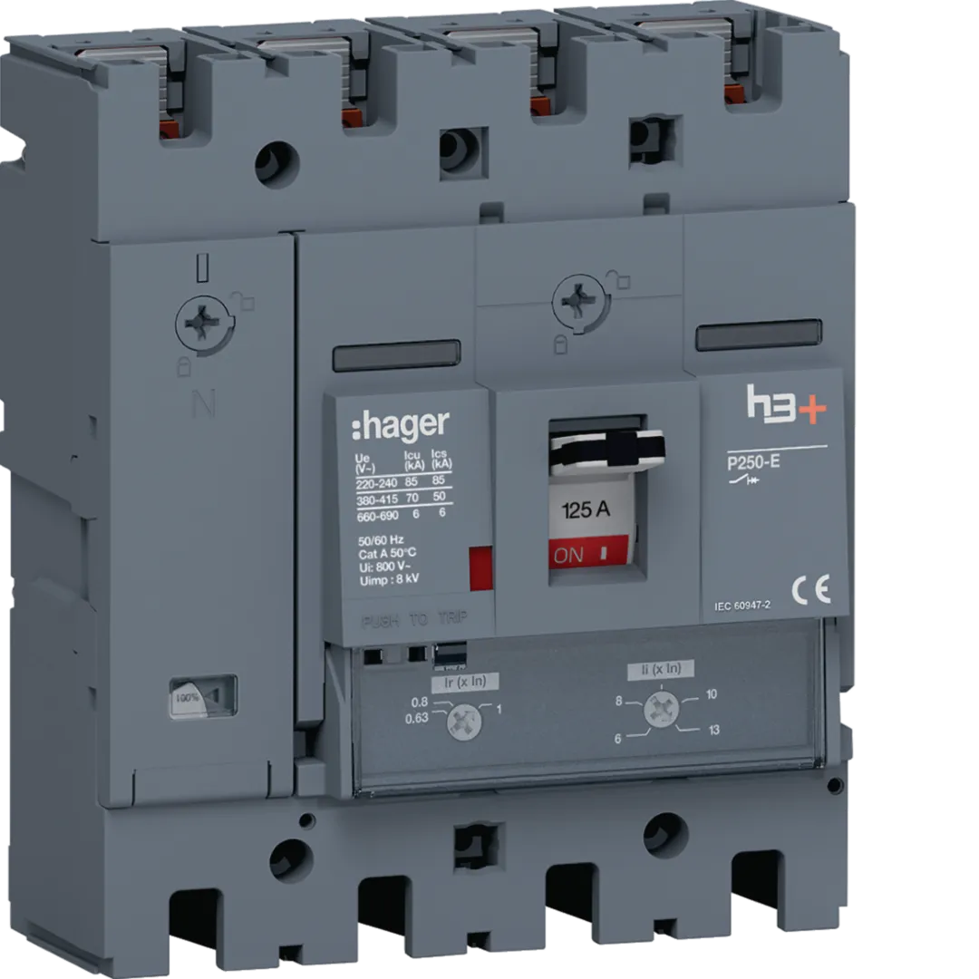 HET126DR - Interruptor automático caja moldeada, h3+ P250,4P,N0-100%,125A,70kA relé TM reg.