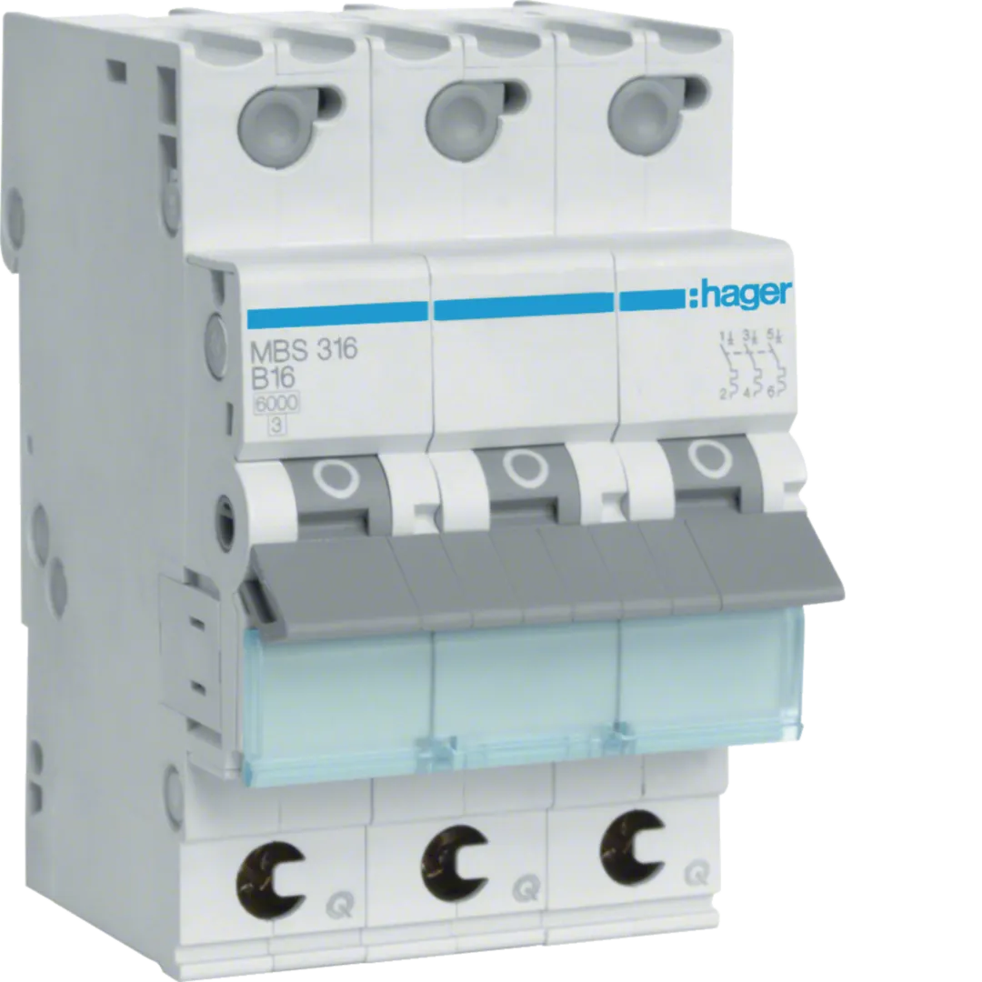 MBS316 - Leitungsschutzschalter 3 polig 6kA B-Charakteristik 16A Quick Connect 3 Module