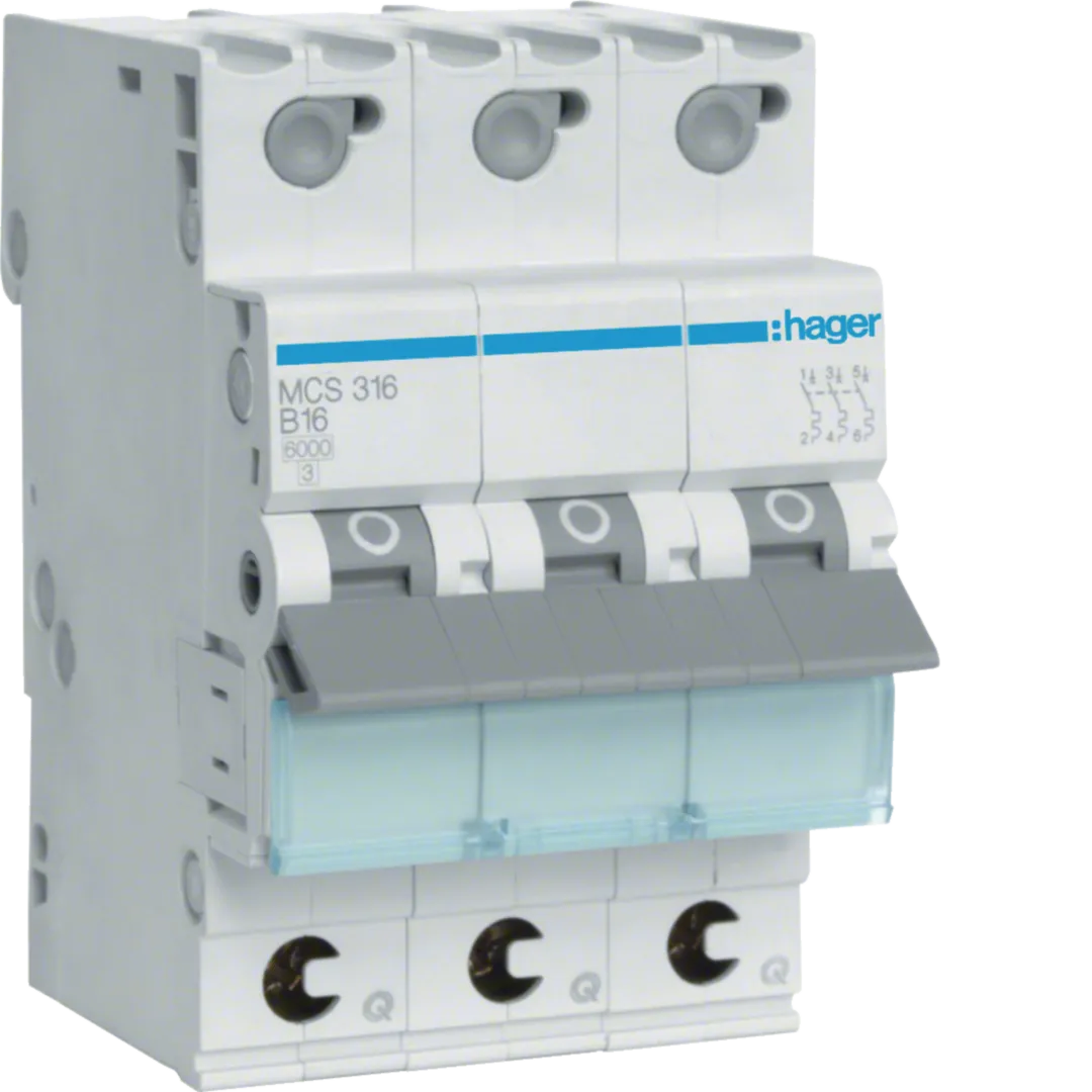 MCS316 - Leitungsschutzschalter 3 polig 6kA C-Charakteristik 16A Quick Connect 3 Module