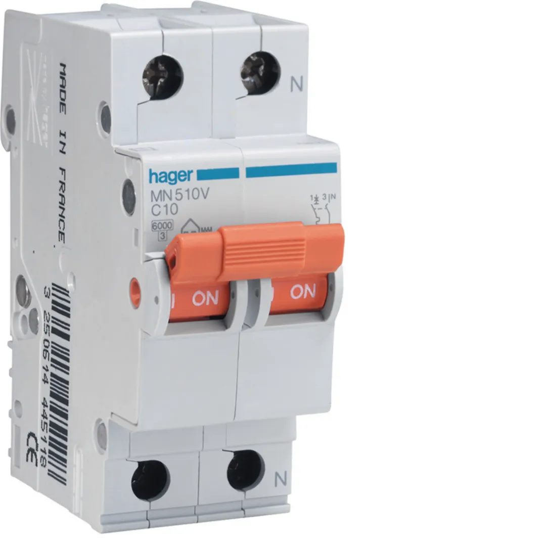 MN210V - Interruptor automático magnetotérmico serie MN, 2P, 10A, curva C, 6KA