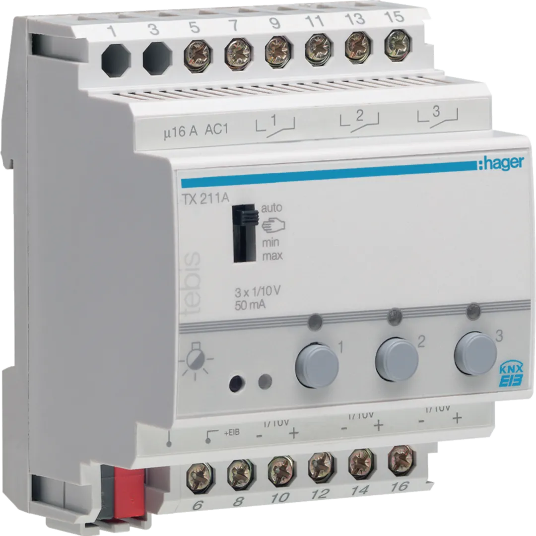 TX211A - Schalt-/Dimmaktor  3-fach KNX, 1-10V