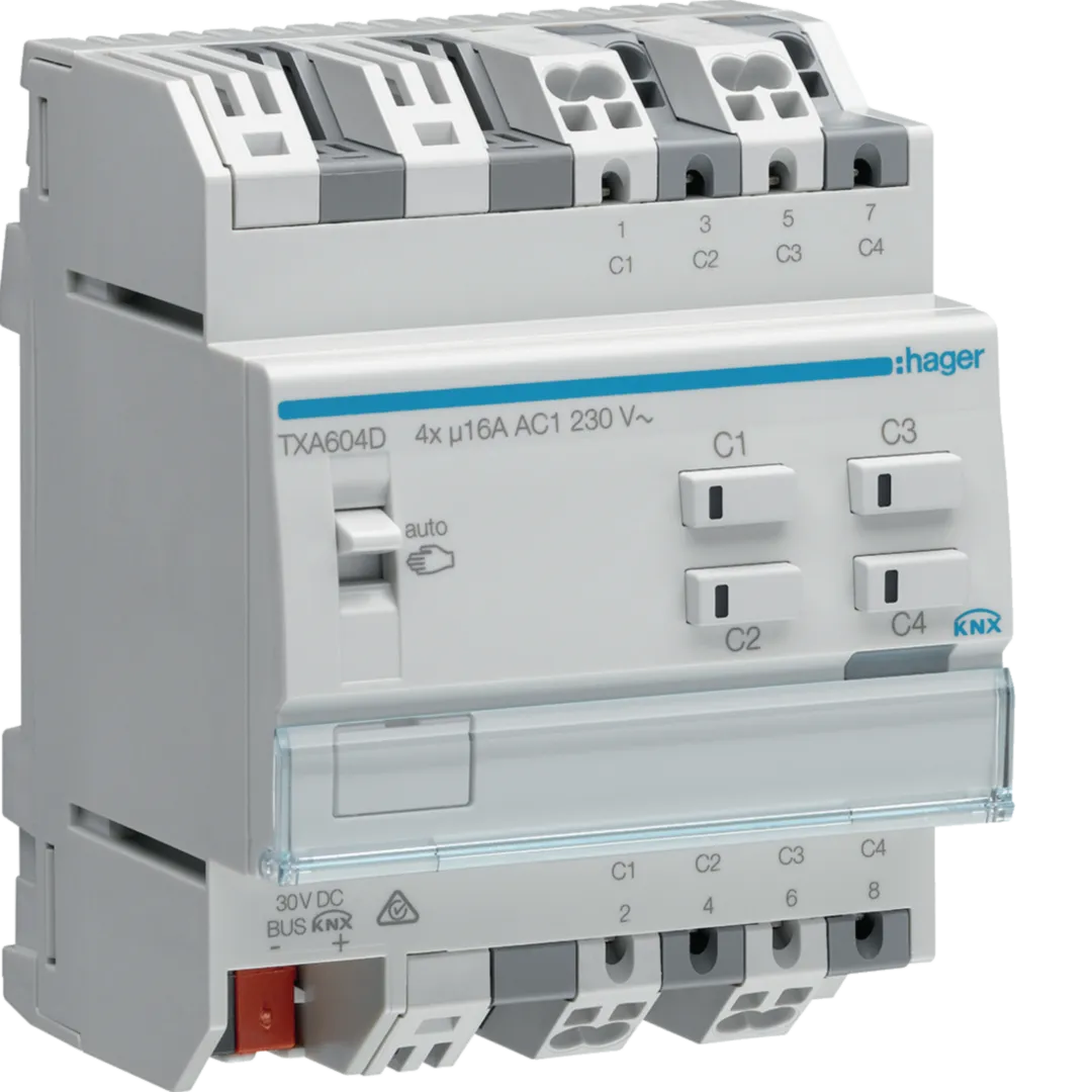 TXA604D - KNX e/s Sterownik załączający/żaluzjowy, obciążenie pojemnościowe 16 A, 4-/2-kr