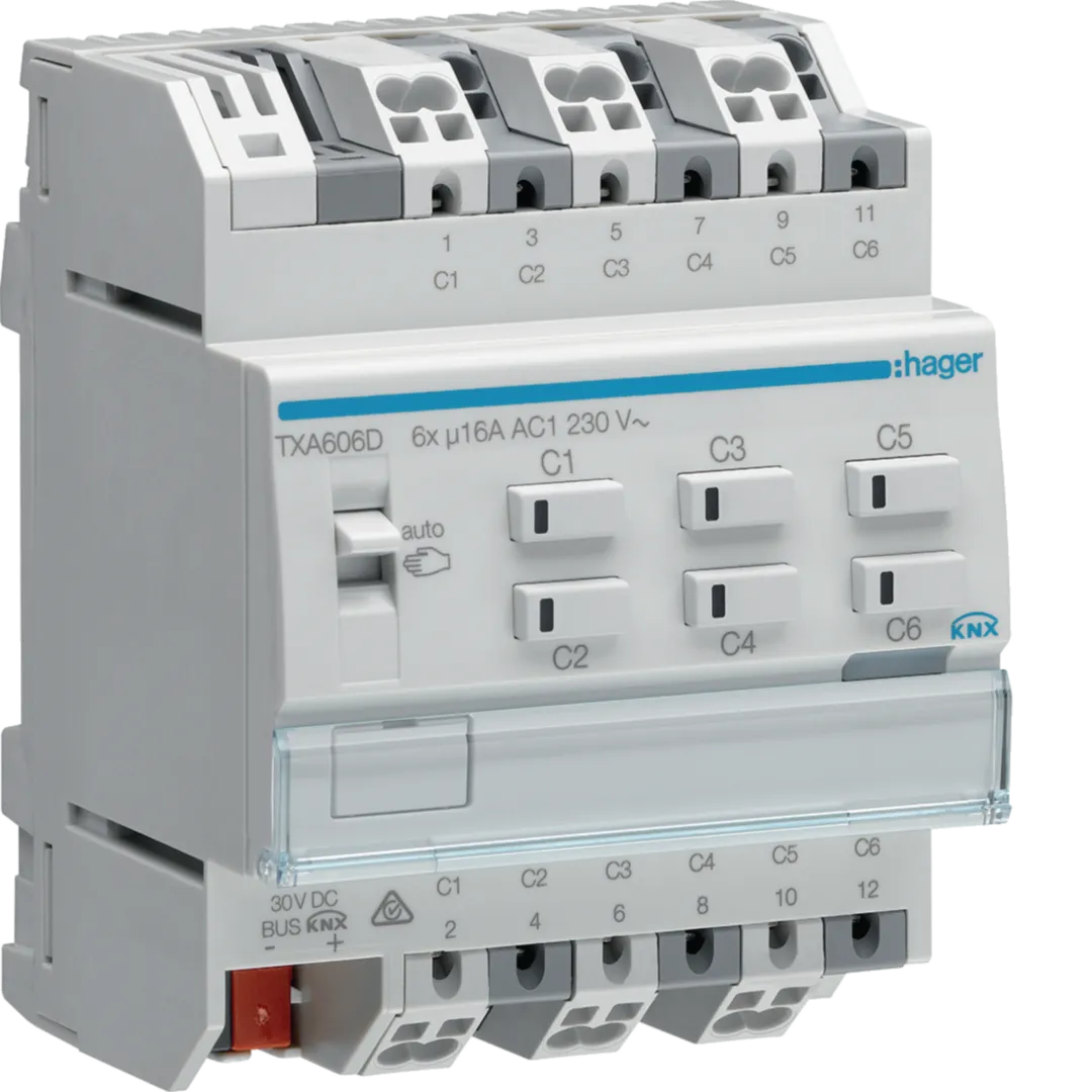 TXA606D - KNX e/s Sterownik załączający/żaluzjowy, obciążenie pojemnościowe 16 A, 6-/3-kr