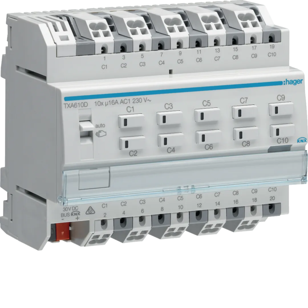 TXA610D - KNX e/s Sterownik załączający/żaluzjowy, obciążenie pojemnościowe 16 A, 10-/5-kr