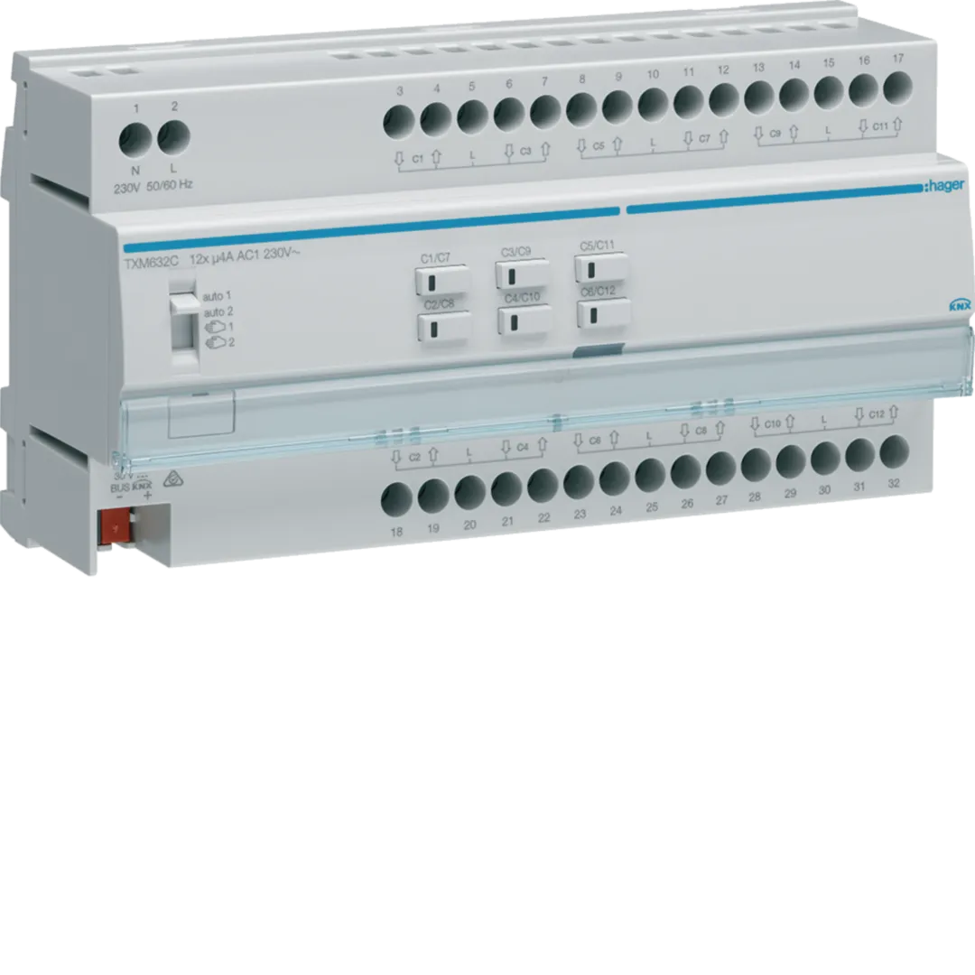 TXM632C - Rollladen-/Jalousieaktor 12-fach KNX easy, 230V