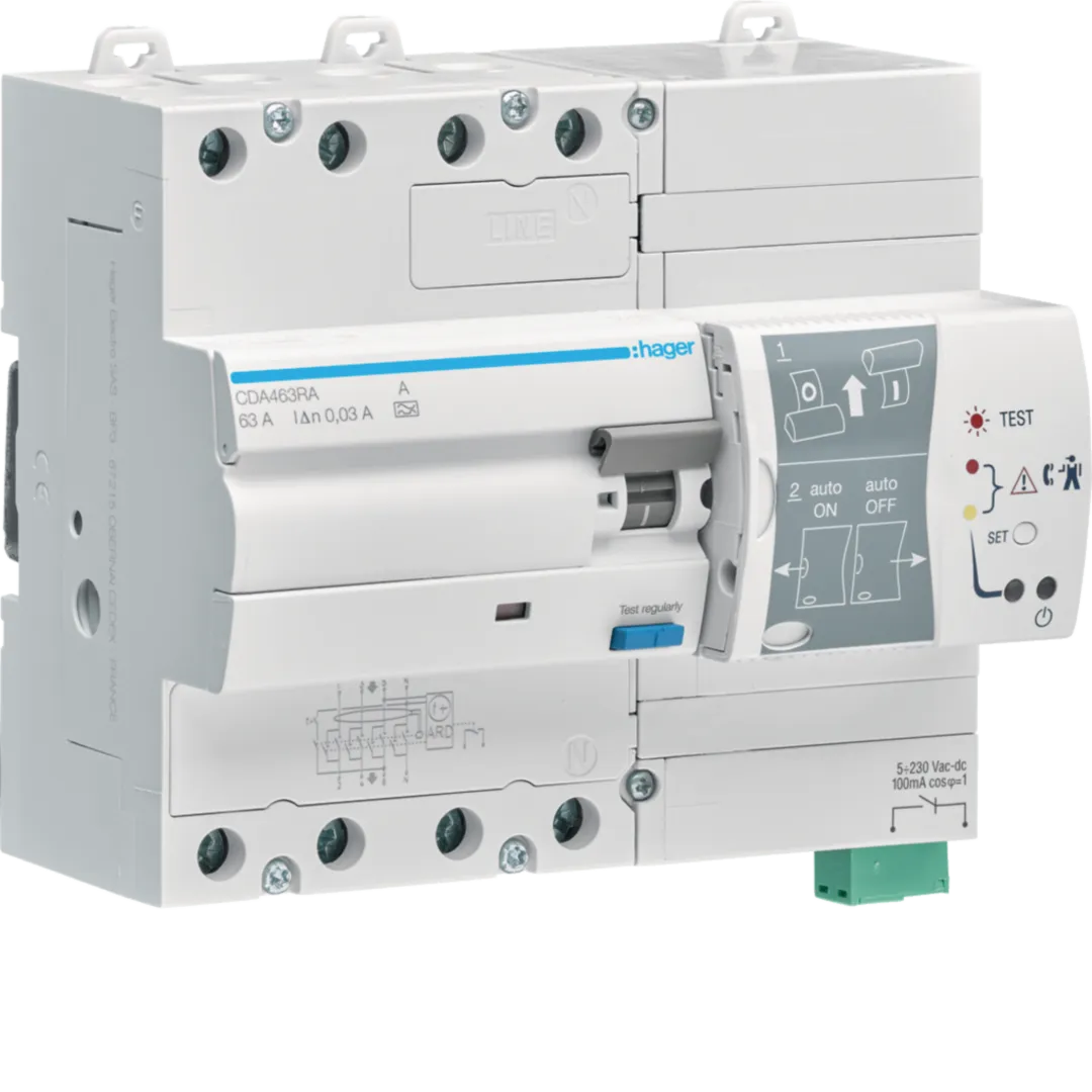 CDA463RA - Jordfelsbrytare självåterställande &amp; självtestande, 4-polig, 63A, 30mA felström