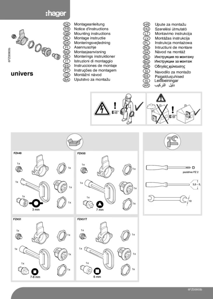 Image Montageanleitung, Schließungen FZ449, FZ450, FZ451, FZ451T | Hager France