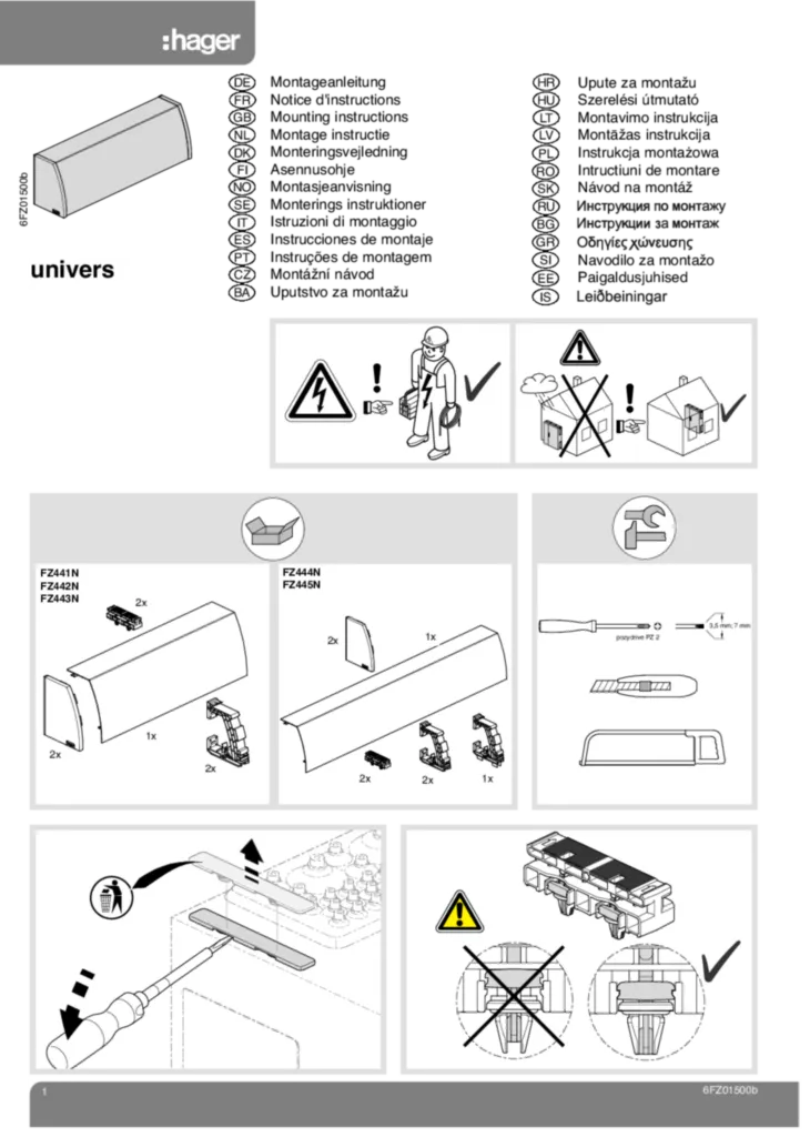 Bild Montageanleitung für FZ441N - Kabelrangierkanal, Zubehör (Stand: 11.2009) | Hager Deutschland