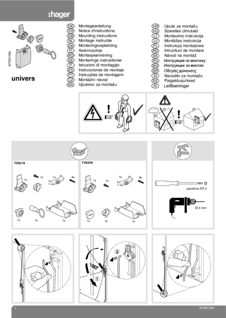 Bild Montageanleitung für ZB011EW - Leerschrank, universZ, Anschlusssockel, univers, IP54/I, Sockelschrank (Stand: 11.2009) | Hager Deutschland