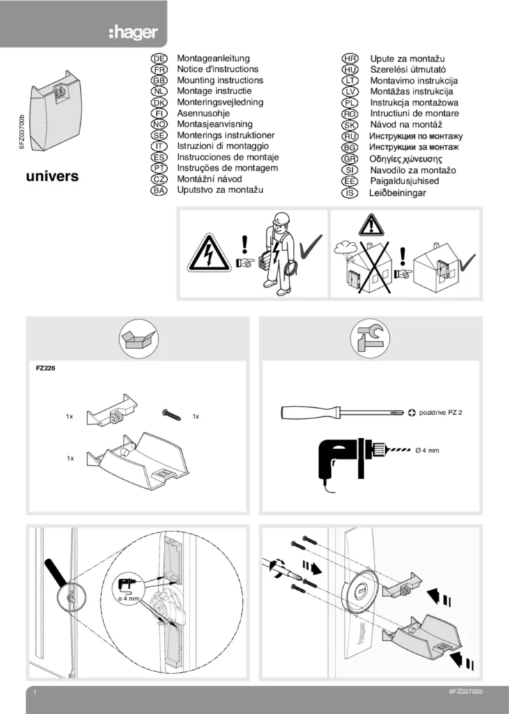 Image Montageanleitung f. FZ226 | Hager Suisse
