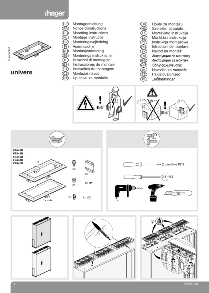 Bild Montageanleitung für FZ441B - Verbindungssatz, univers, vertikal (Stand: 11.2009) | Hager Deutschland