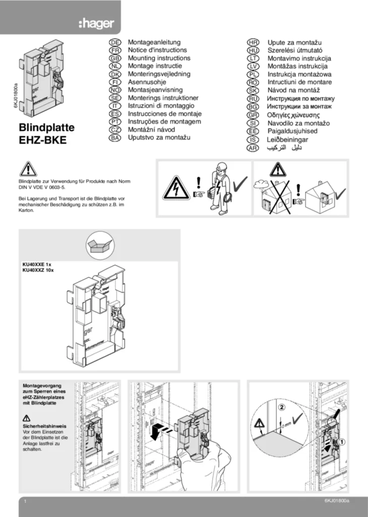 Bild Montageanleitung für KU40XXE - Blindplatte für BKE, universZ (Stand: 01.2012) | Hager Deutschland