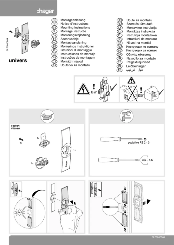 Bild Montageanleitung für FZxx, P8xx, ZBxx - Schränke, Zubehör (Stand: 09.2013) | Hager Deutschland