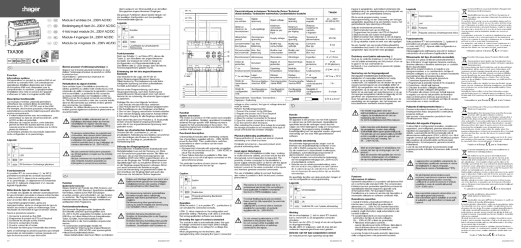 Image 6LE000121E NOTICE TXA306 10 LANGUES | Hager France
