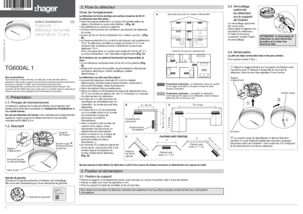 Image Notice Instal Dét Fumée Hager TG600A1/TG600AL1 FR | Hager Suisse