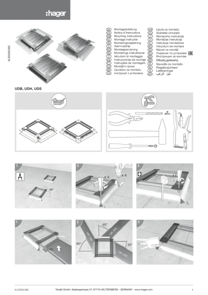 Bild Montageanleitung für BKZHxx, UDB2xx, UDB3xx, UDH2xx, UDH3xx, UDS3xx - Universal-Bodendosen, Zubehör (Stand: 02.2018) | Hager Deutschland