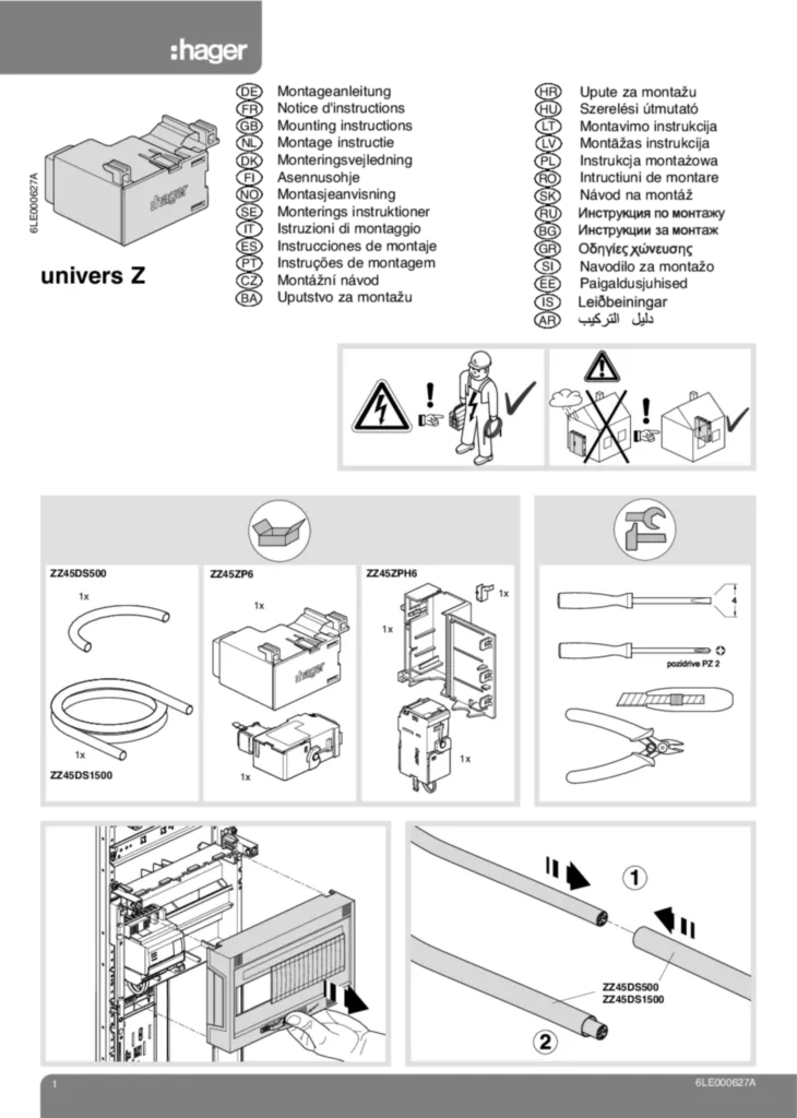 Bild Montageanleitung für ZB31xx, ZB5xx, ZH33xx, ZH55xx, ZU26xx, ZU3xx, ZU48xx, ZU5xx, ZZ45xx - Schränke, Verteilerfelder, Zubehör (Stand: 06.2014) | Hager Deutschland