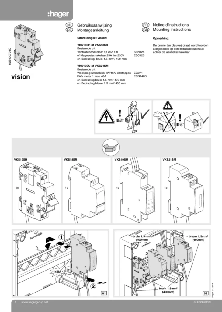 Afbeelding Handleiding VKS13SH of VKS18SR & VKS19SU of VKS21SM | Hager Nederland