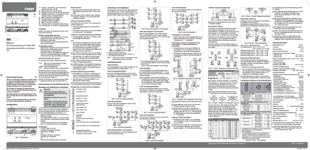 Image Notice d’installation Alimentation de Bus RED011X Hag DE IT | Hager Suisse