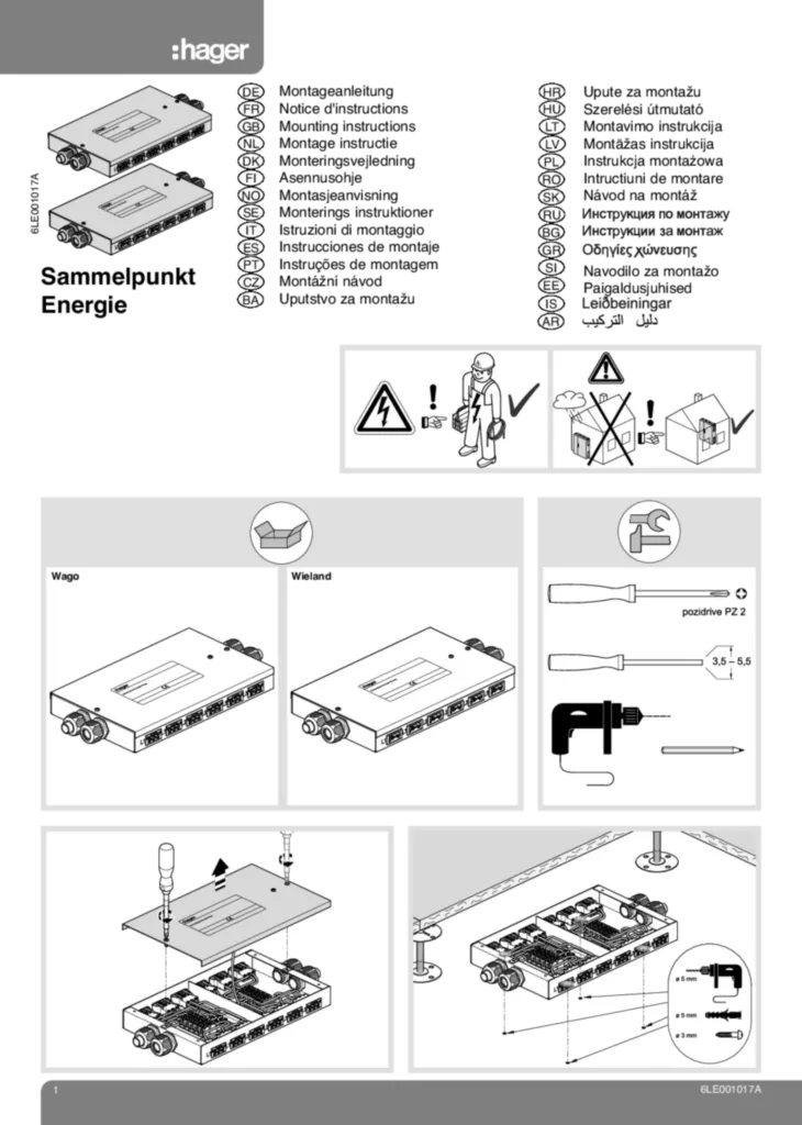 Bild Montageanleitung für SPWA069005, SPWG069005 - Sammelpunkt Energie (Stand: 04.2015) | Hager Deutschland