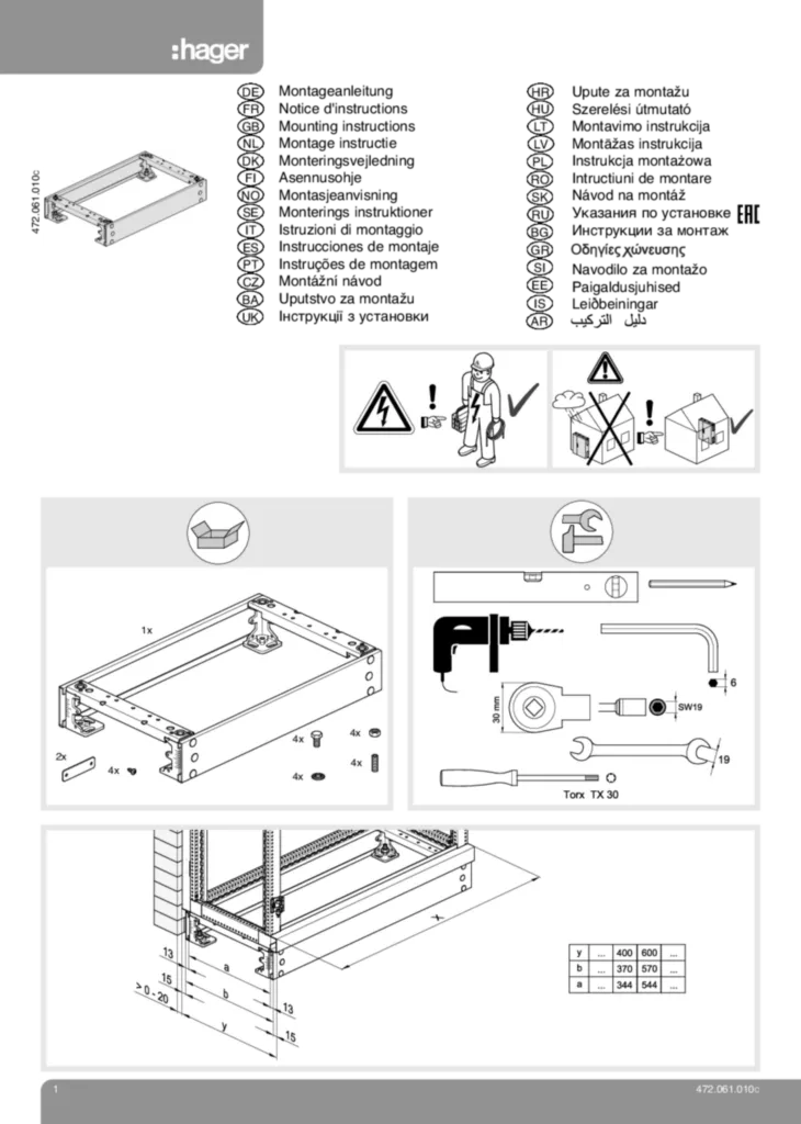 Image Notice d'installation pour socle simple et socle d'angle | Hager Suisse