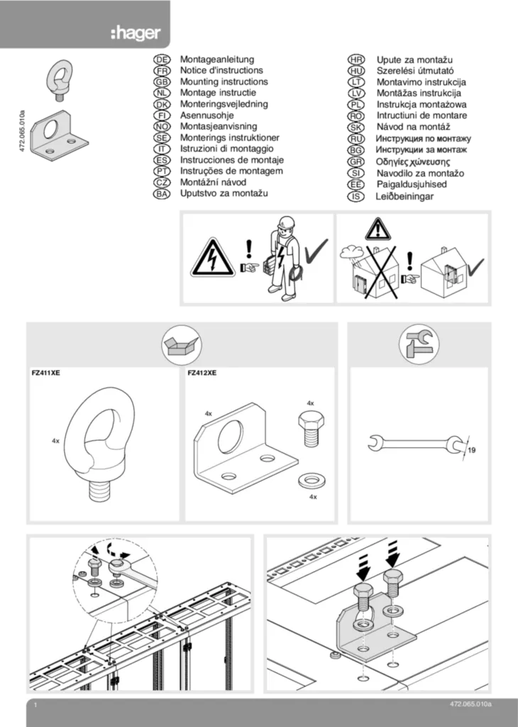 Bild Montageanleitung für FGxx, FZxx, MES-xx, U-xx - Verteiler, Schränke (Stand: 01.2010) | Hager Deutschland