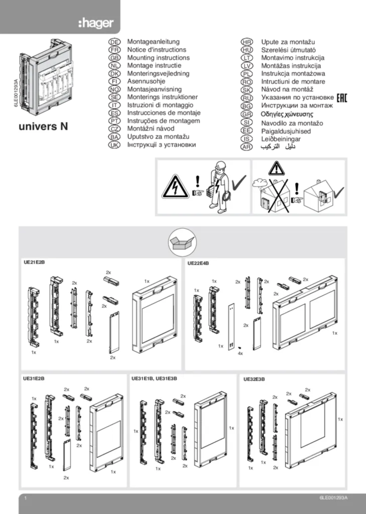 Bild Montageanleitung für FP63xx, UE2xx, UE3xx, UY2xx, UY31xx - Wandlerschrank, universN/Baustein univers (Stand: 05.2015) | Hager Deutschland