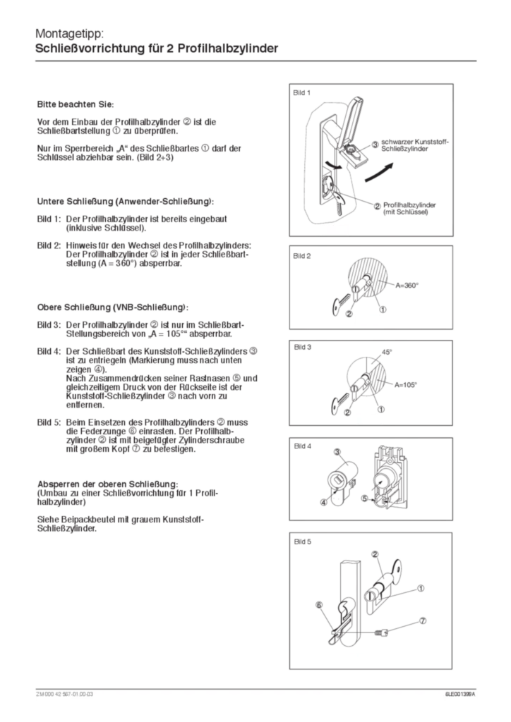Bild Montageanleitung Schließvorrichtung für 2 Profilhalbzylinder | Hager Deutschland