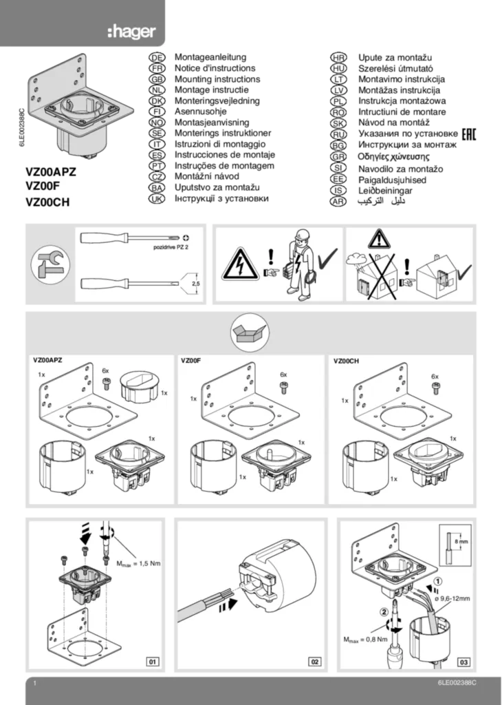 Bild Montageanleitung für VZ00APZ - Steckdose (Stand: 04.2017) | Hager Deutschland