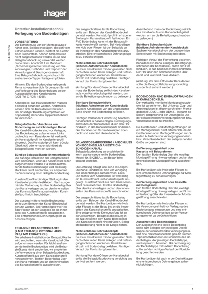 Bild Montageanleitung für EKQ0xx, EKQ1xx, EKR0xx, EKR1xx, EKSQxx, EKSRxx - Schwerlastkassette (DE, Stand: 01.2017) | Hager Deutschland