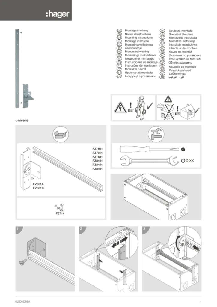 Bild Montageanleitung für FZ714, FZ7801, FZ801A, FZ8441 - Zubehör für univers (Stand: 02.2018) | Hager Deutschland