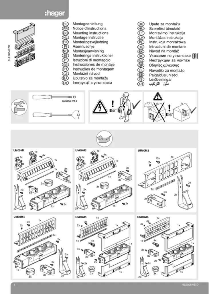Bild Montageanleitung für UM00K3 - Patchpanel, Abdeckungen, Multimedia Kits (Stand: 05.2019) | Hager Schweiz