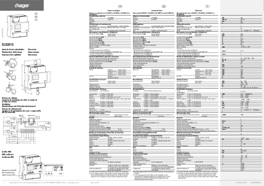 Image Notice d'instruction pour ECA381D - Compteur triphasé direct 80A (FR-DE-IT, 2019-09) | Hager Suisse