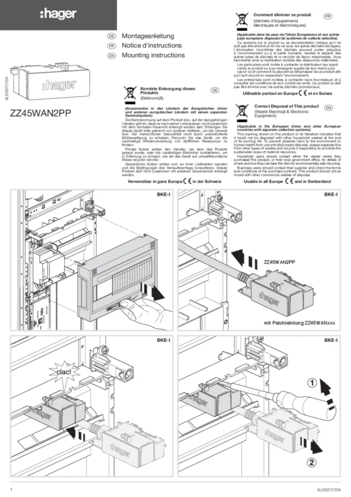 Bild Montageanleitung für ZZ45WAN2PP - RJ45-Buchse Patch/Patch 180° für WAN (DE-FR-EN, 2019-11) | Hager Deutschland