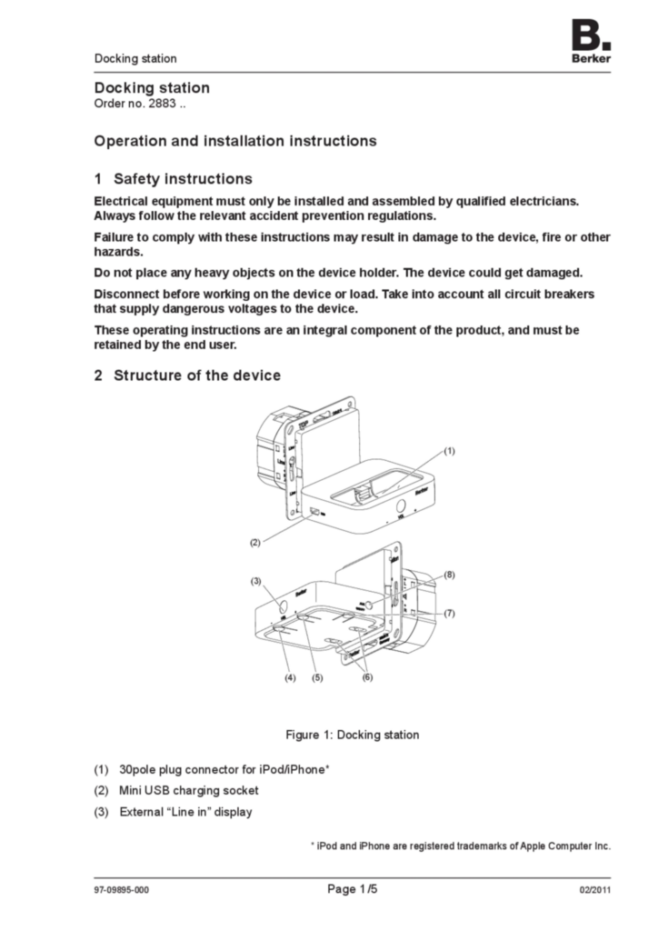 Bild Bedienungs- und Montageanleitung für 2883xx - Dockingstation (EN, 2011-02) | Hager Deutschland