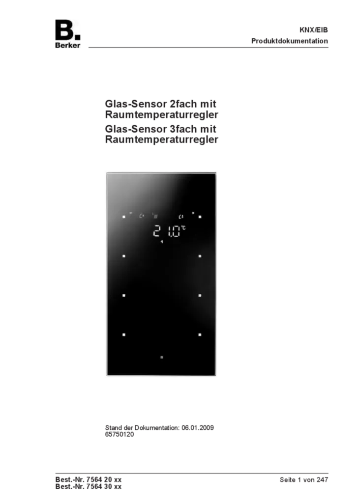 Bild Applikationsbeschreibung ETS für 75642xx-75643xx - Glas-Sensor/Touch Sensor mit Temperaturregler (DE, 2009-01) | Hager Deutschland