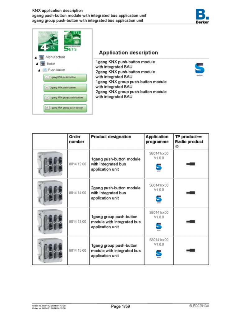 Bild Applikationsbeschreibung ETS für 80141XXX - KNX W.1 Taster-/Gruppentaster-Modul 1-/2fach, mit integriertem Busankoppler (EN, 2016-12) | Hager Deutschland