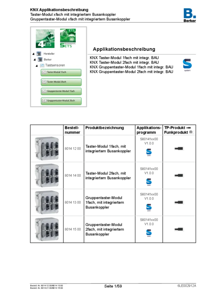 Bild Applikationsbeschreibung ETS für 80141XXX - KNX W.1 Taster-/Gruppentaster-Modul 1-/2fach, mit integriertem Busankoppler (DE, 2016-12) | Hager Deutschland