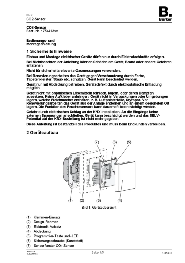 Bild Bedienungs- und Montageanleitung für 754413xx - KNX CO2-Sensor (DE, Stand: 07.2015) | Hager Deutschland