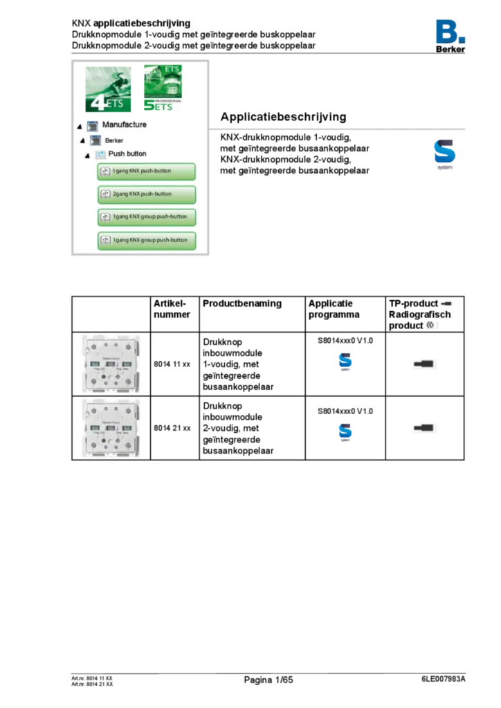 Image Description de l'application ETS pour 801411XX-801421XX - Bouton poussoir KNX avec BAU intégrée(NL, 2021-11) | Hager Belgique