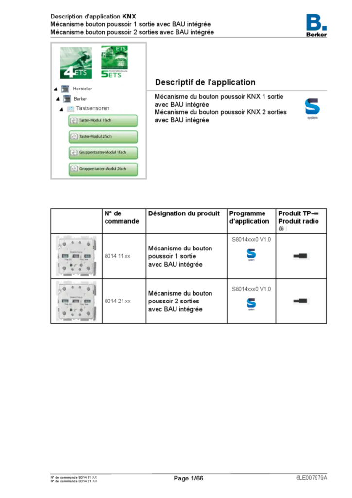 Image Description de l'application ETS pour 801411XX-801421XX - Bouton poussoir KNX avec BAU intégrée(FR, 2021-10) | Hager Belgique