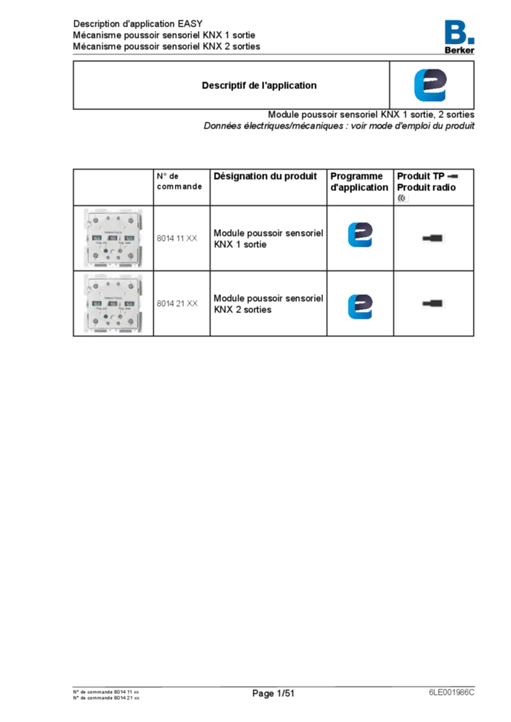 Image Description de l'application EASY pour 801411XX, 801421XX - Module du poussoir sensoriel 1/2 sorties avec coupleur de bus intégré (FR, 2022-01), easy link | Hager Belgique