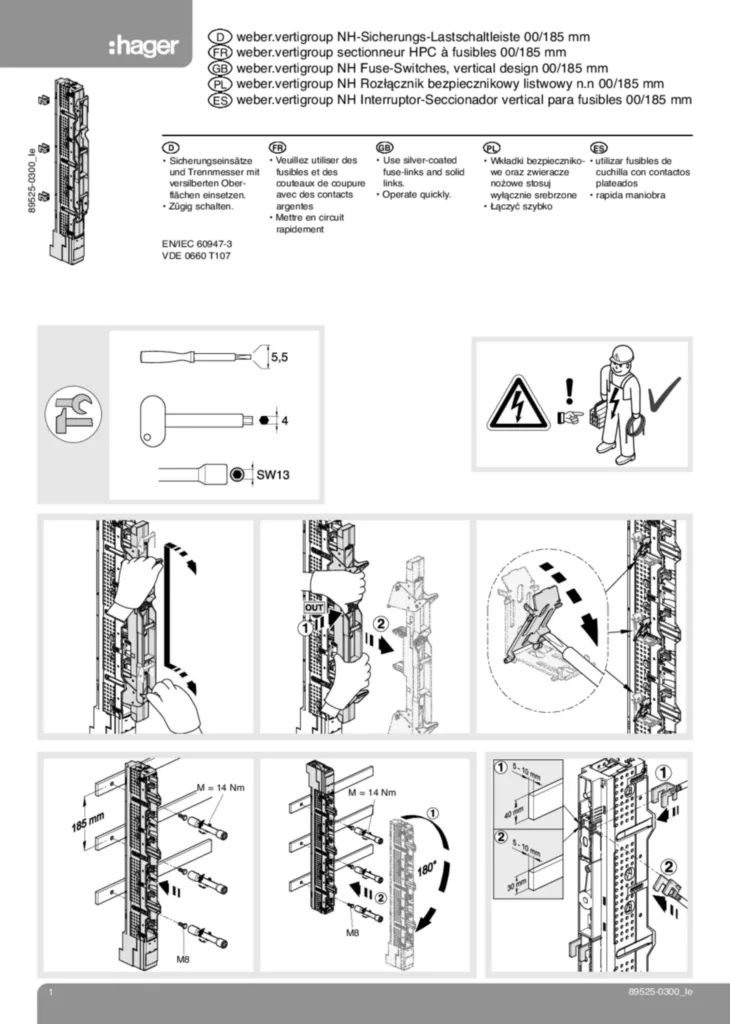 Bild Manual for NH Fuse-Switches, vertical design 00/185 mm 3P Bh | Hager Schweiz