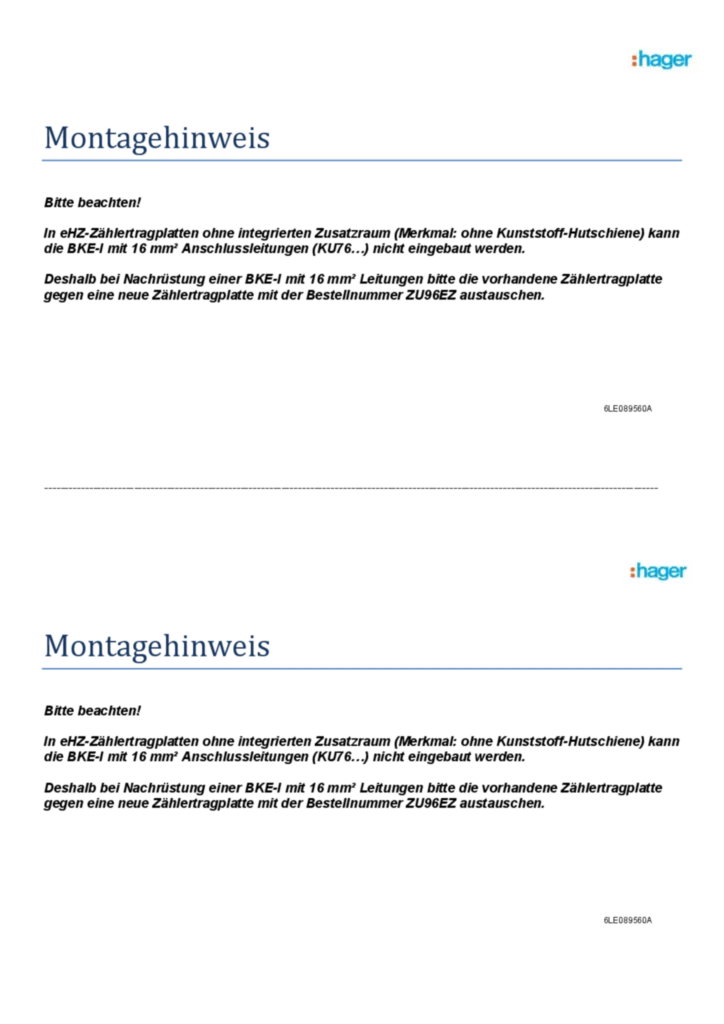 Bild Montageanleitung für KU76S10 - BKE-I, universZ, mit Spannungsabgriff (DE, Stand: 08.2014) | Hager Deutschland