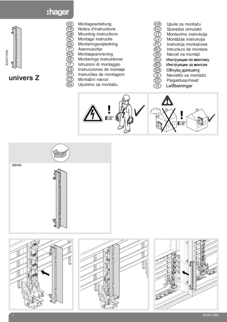 Bild Montageanleitung für ZM14W, ZM15W, ZM24W, ZM25W, ZZ10V - Zubehör (Stand: 09.2009) | Hager Deutschland