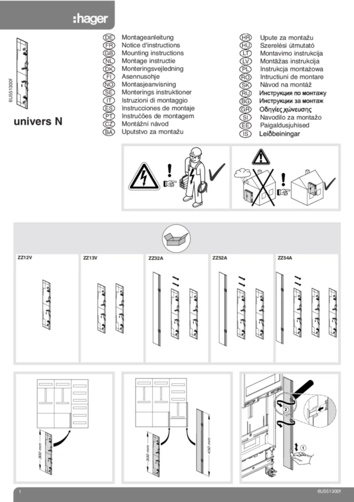 Bild Montageanleitung für ZHxx, ZUxx, ZZxx - Schrank univers N, Zubehör (Stand: 09.2009) | Hager Deutschland